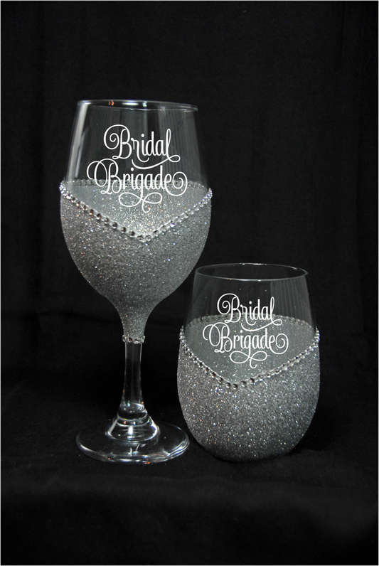 Winey Bitches Bridal Brigade Wedding Day-Wedding Party Handmade Wine Glass- Choose your color, Stem or Stemless - WineyBitches.Co - Winey Bitches