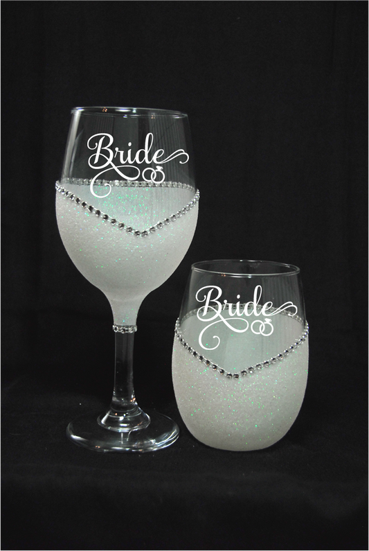 Winey Bitches Bride and Wedding Rings, Wedding Day-Wedding Party Handmade Wine Glass- Choose your color, Stem or Stemless - WineyBitches.Co - Winey Bitches