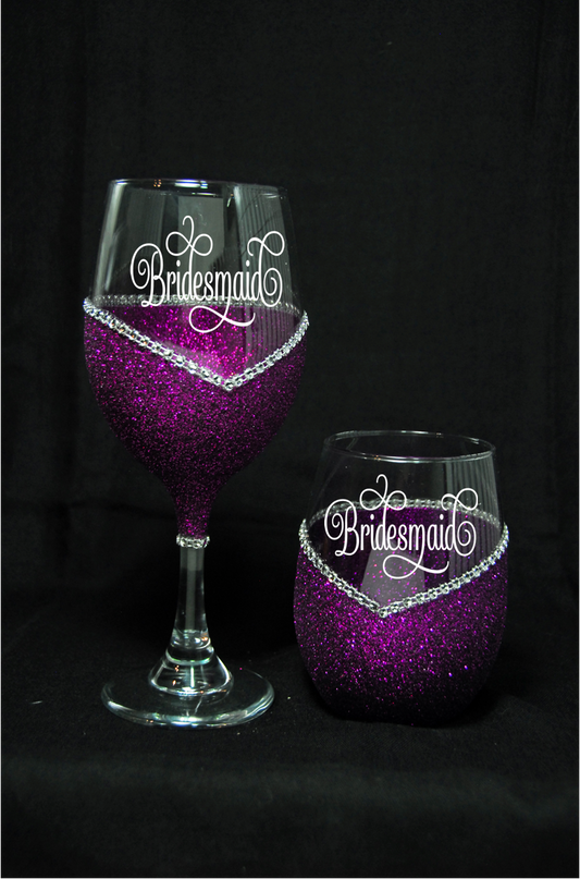 Winey Bitches Bridesmaid Wedding Day-Wedding Party Handmade Wine Glass- Choose your color, Stem or Stemless - WineyBitches.Co - Winey Bitches