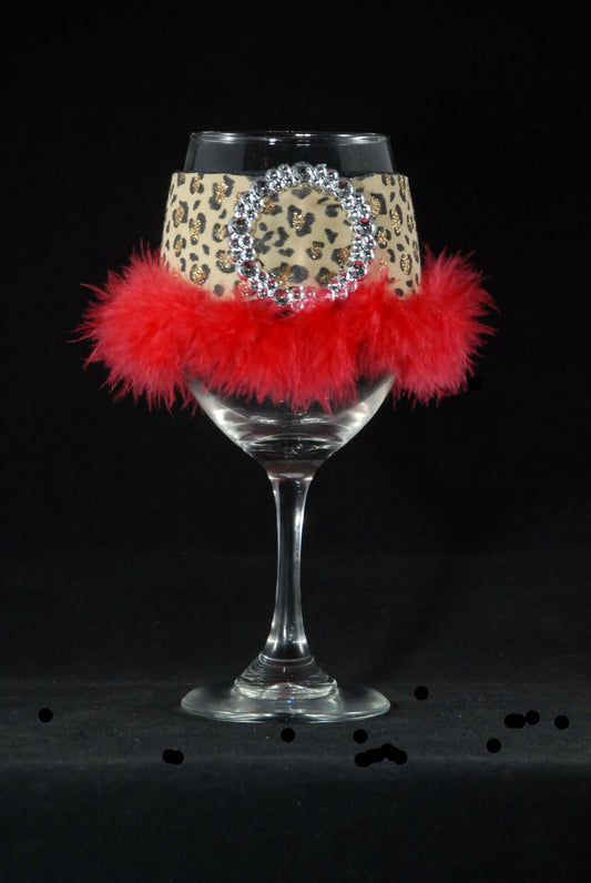 Winey Bitches Co "Red Leopard" Jeweled  Floozie Coozie-.