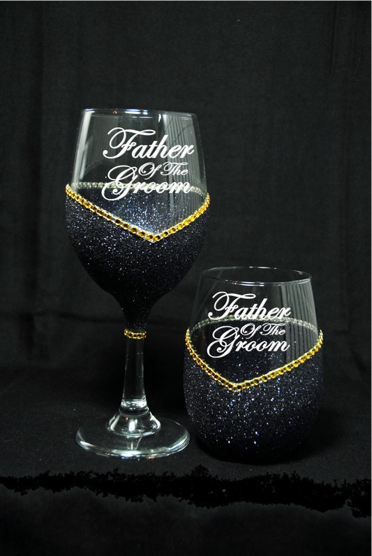 Winey Bitches "Father of the Groom", Wedding Day-Wedding Party Handmade Wine Glass- Choose your color, Stem or Stemless - WineyBitches.Co - Winey Bitches