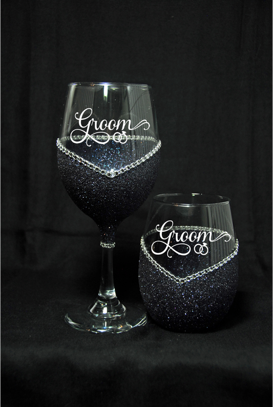Winey Bitches Groom and Wedding Rings, Wedding Day-Wedding Party Handmade Wine Glass- Choose your color, Stem or Stemless - WineyBitches.Co - Winey Bitches