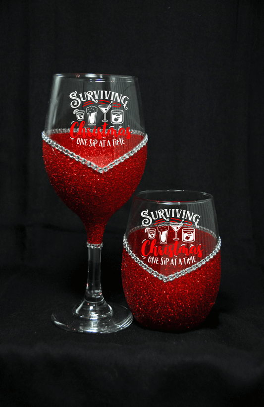 Winey Bitches Co "Surviving Christmas One Sip At A Time" Holiday Drinkware-Choose your color