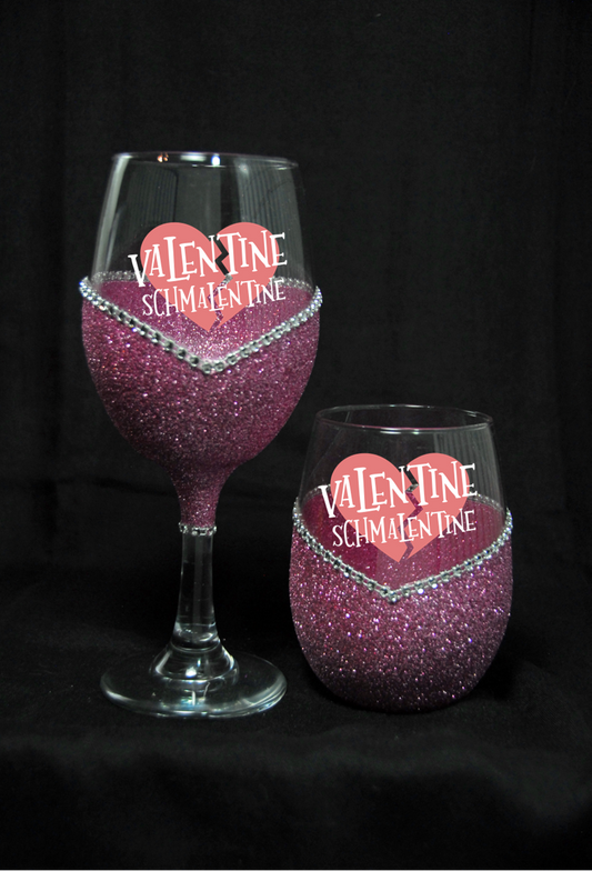 Winey Bitches Co "Valentine Schmalentine" Anti Valentines Day Wine Glass- Choose your color, Stem or Stemless