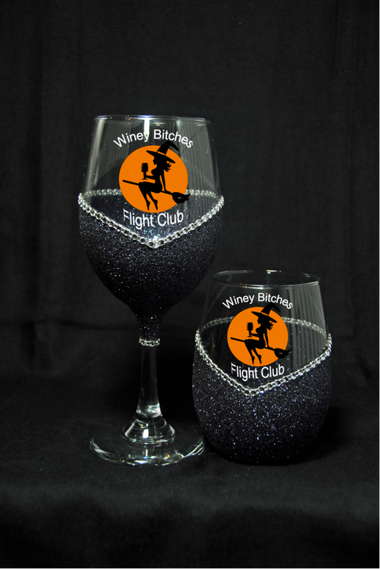 Winey Bitches Flight Club Bling Stem or Stemless Wine Glasses-Choose your color