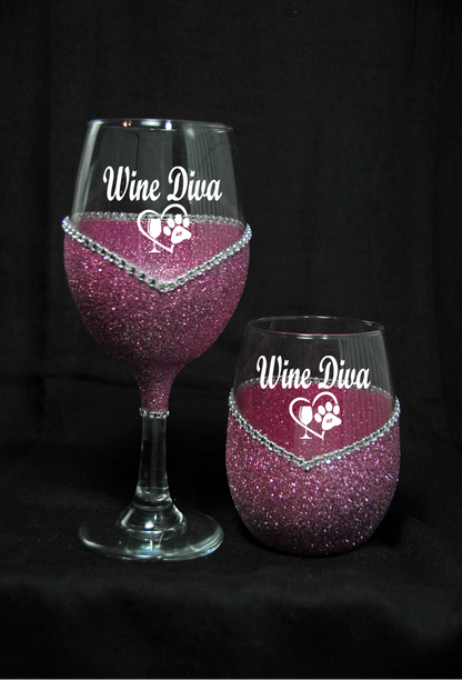 Wine Diva Bling Stem or Stemless Wine Glasses-Choose your color-Just Sayin' - WineyBitches.Co - Winey Bitches