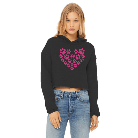 Apparel Black / XS Winey Bitches Co Heart Paws (Pink) Cropped Raw Edge Hoodie WineyBitchesCo