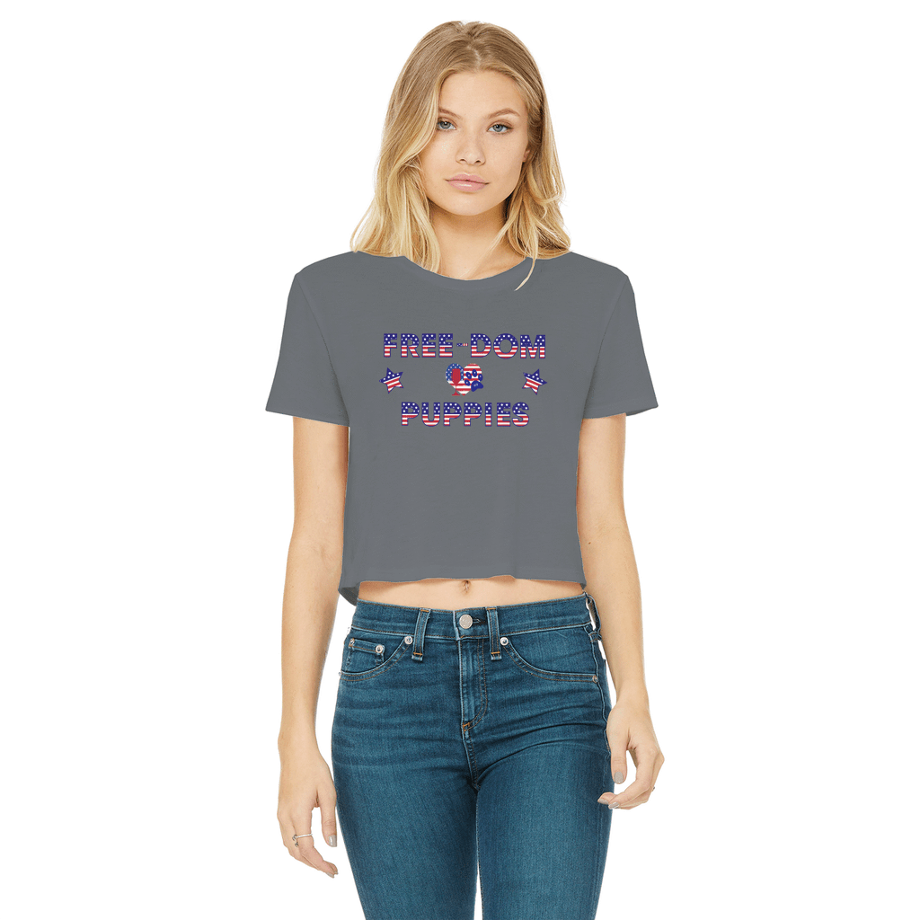 Apparel Dark Grey / Female / S WineyBitches.Co Free-Dom Puppies Classic Women's Cropped Raw Edge T-Shirt WineyBitchesCo