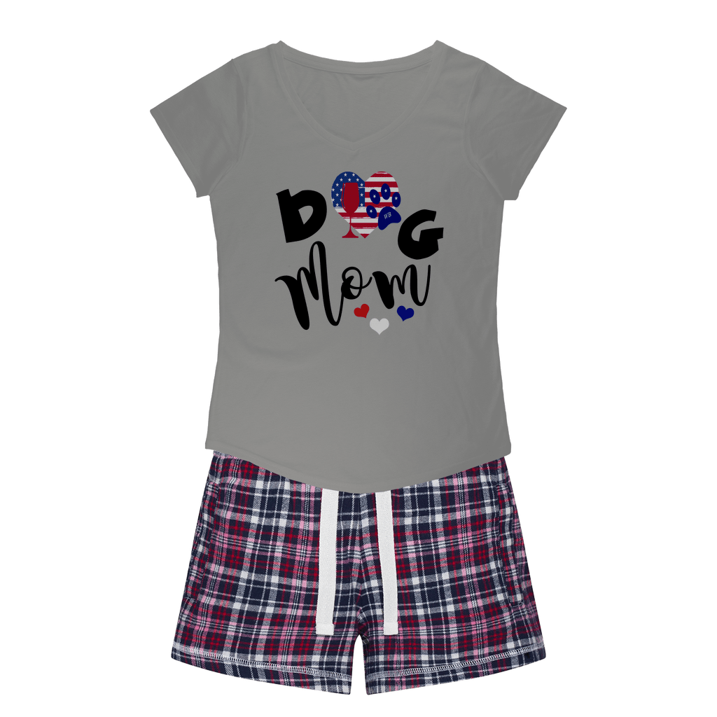 Apparel H. Grey Tee / Navy Short / XS WineyBitches.Co American Dog Mom Girls Sleepy Tee and Flannel Short WineyBitchesCo