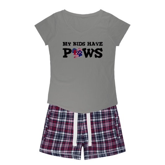Apparel H. Grey Tee / Navy Short / XS WineyBitches.Co My Kids Have Paws Girls Sleepy Tee and Flannel Short WineyBitchesCo