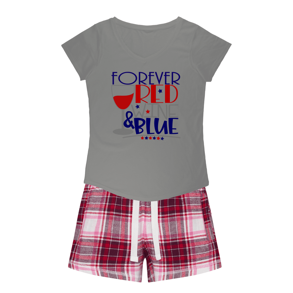 Apparel H. Grey Tee / Red Pink Short / XS WineyBitches.Co Forever Red Wine Blue Girls Sleepy Tee and Flannel Short WineyBitchesCo