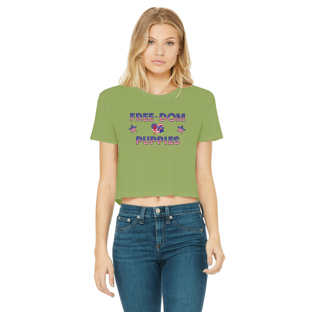 Apparel Kiwi / Female / S WineyBitches.Co Free-Dom Puppies Classic Women's Cropped Raw Edge T-Shirt WineyBitchesCo