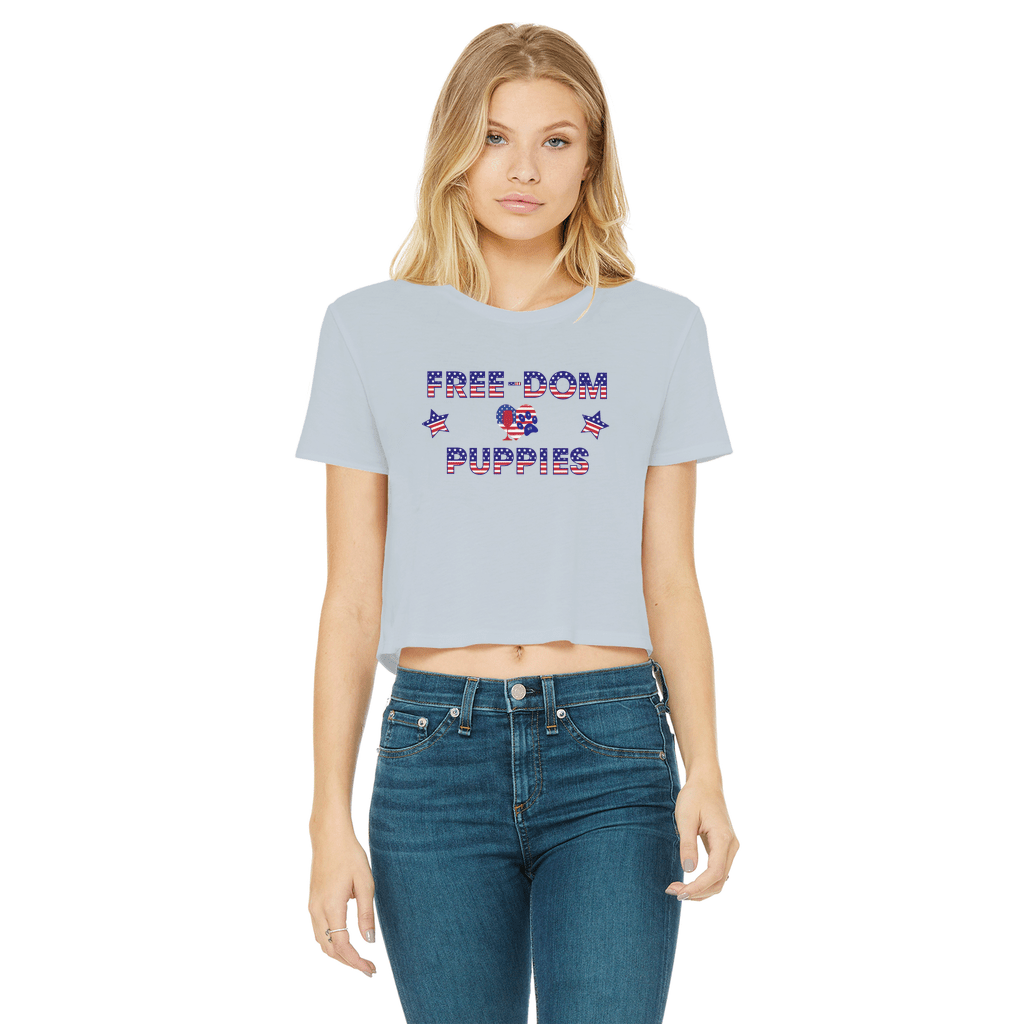 Apparel Light Blue / Female / S WineyBitches.Co Free-Dom Puppies Classic Women's Cropped Raw Edge T-Shirt WineyBitchesCo