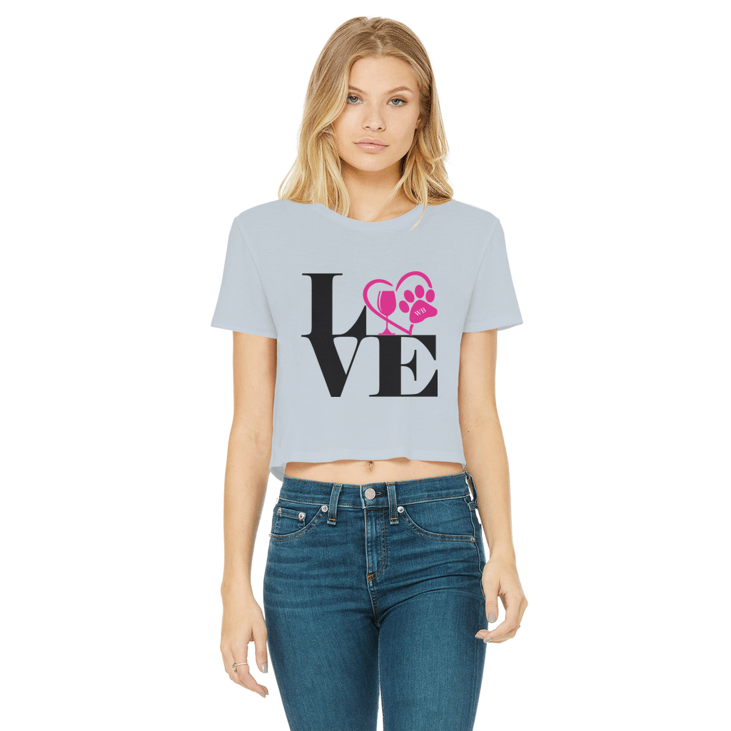 Apparel Light Blue / Female / S WineyBitches.Co Love Paw 2 Classic Women's Cropped Raw Edge T-Shirt WineyBitchesCo