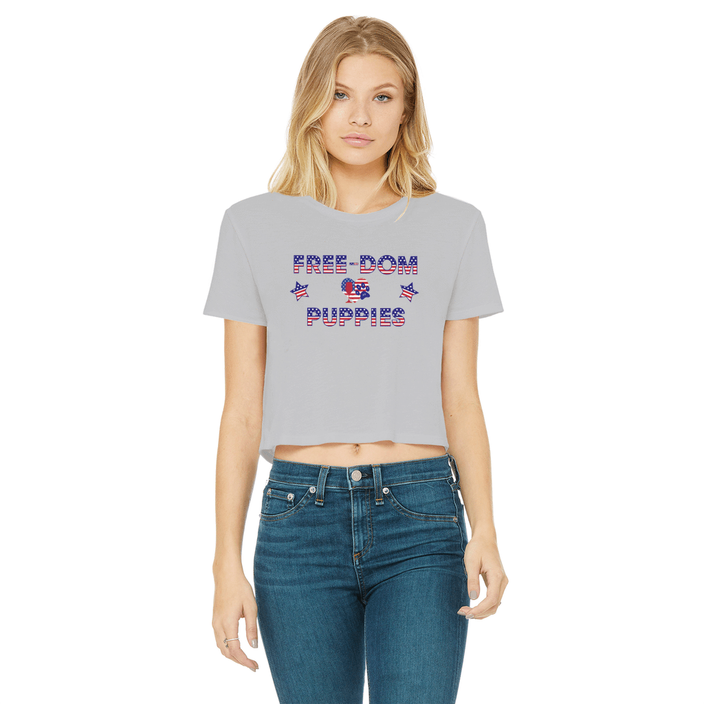 Apparel Light Grey / Female / S WineyBitches.Co Free-Dom Puppies Classic Women's Cropped Raw Edge T-Shirt WineyBitchesCo