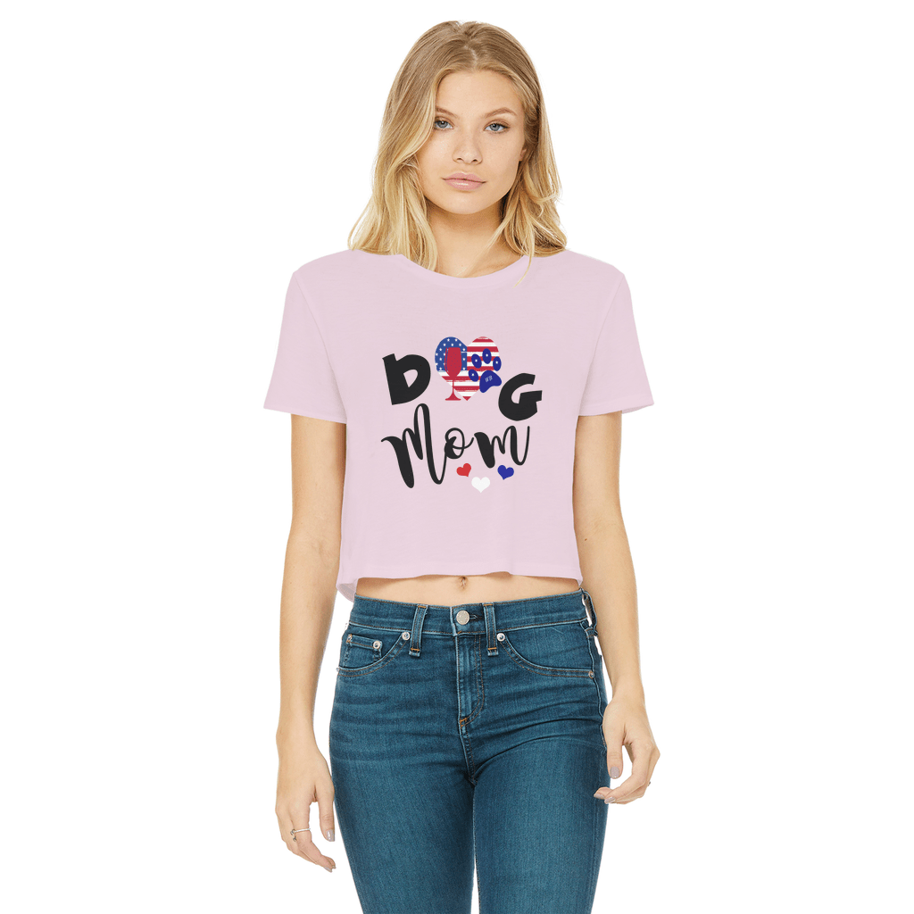Apparel Light Pink / Female / S WineyBitches.Co American Dog Mom Classic Women's Cropped Raw Edge T-Shirt WineyBitchesCo