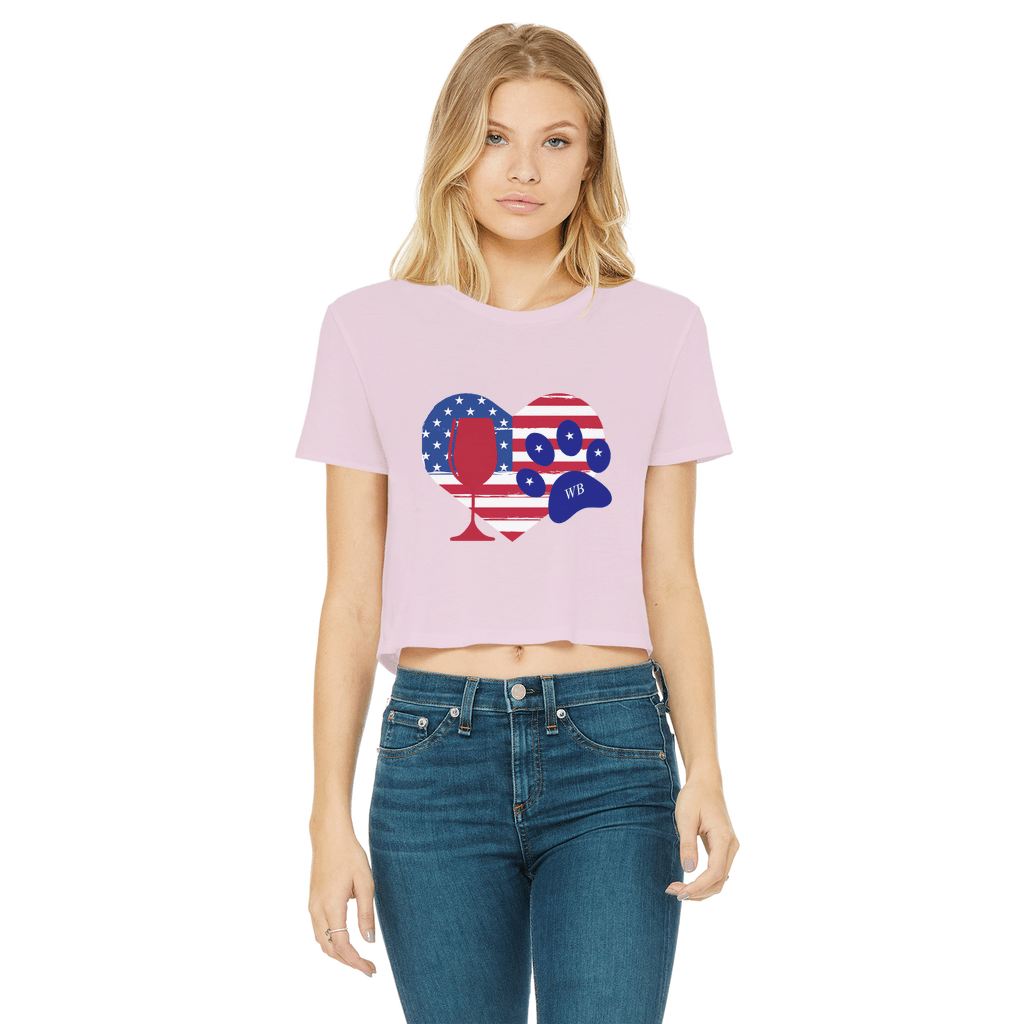 Apparel Light Pink / Female / S WineyBitches.Co American Wine Heart Paw Classic Women's Cropped Raw Edge T-Shirt WineyBitchesCo