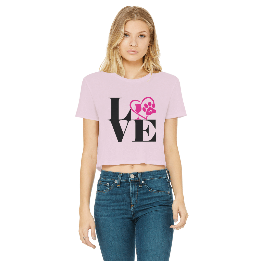 Apparel Light Pink / Female / S WineyBitches.Co Love Paw 2 Classic Women's Cropped Raw Edge T-Shirt WineyBitchesCo