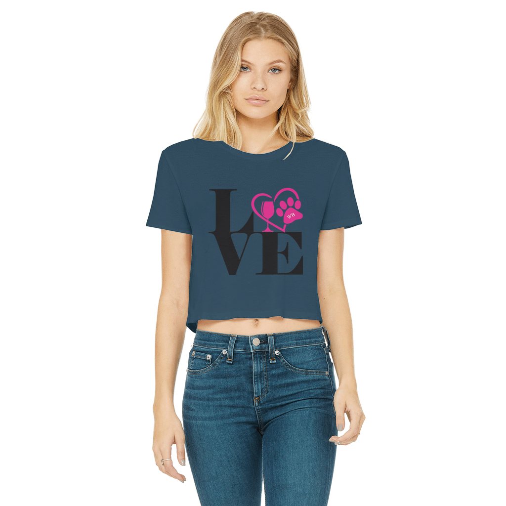 Apparel Navy / Female / S WineyBitches.Co Love Paw 2 Classic Women's Cropped Raw Edge T-Shirt WineyBitchesCo
