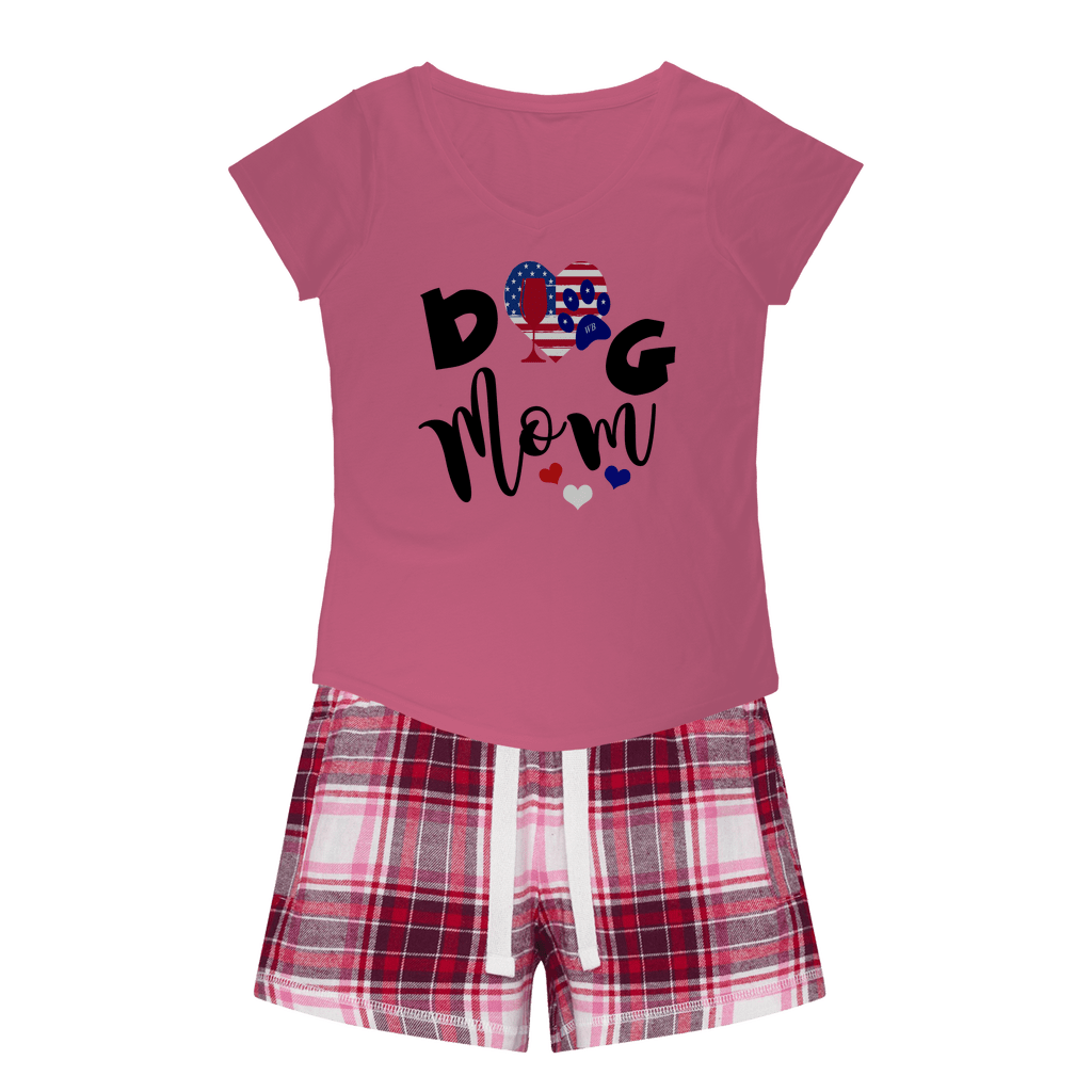 Apparel Pink Tee / Red Pink Short / XS WineyBitches.Co American Dog Mom Girls Sleepy Tee and Flannel Short WineyBitchesCo