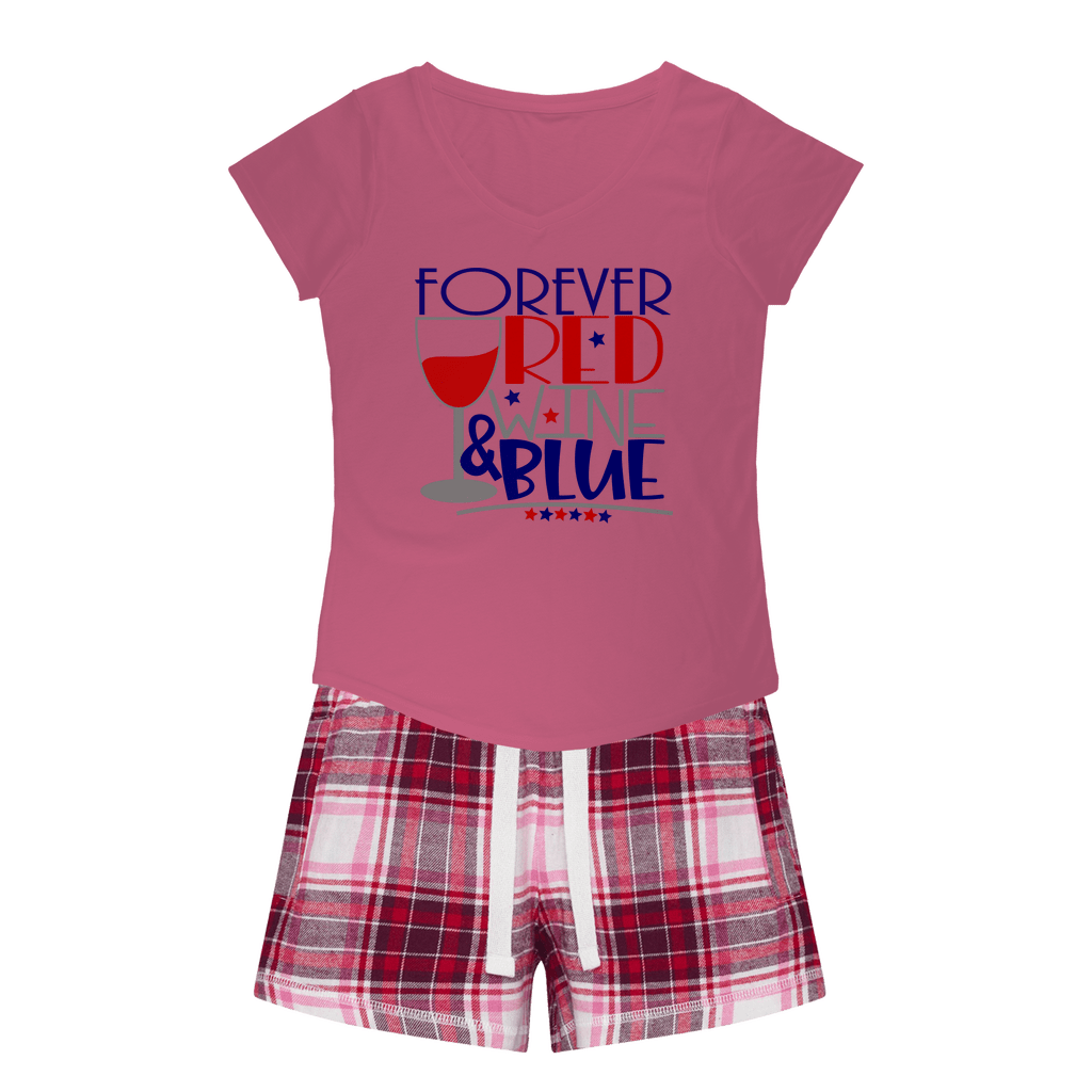 Apparel Pink Tee / Red Pink Short / XS WineyBitches.Co Forever Red Wine Blue Girls Sleepy Tee and Flannel Short WineyBitchesCo
