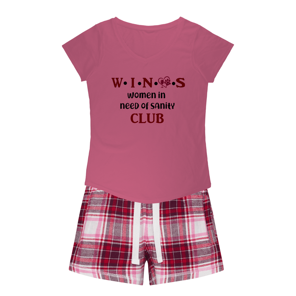 Apparel Pink Tee / Red Pink Short / XS WineyBitches.Co Winos Club Girls Sleepy Tee and Flannel Short WineyBitchesCo