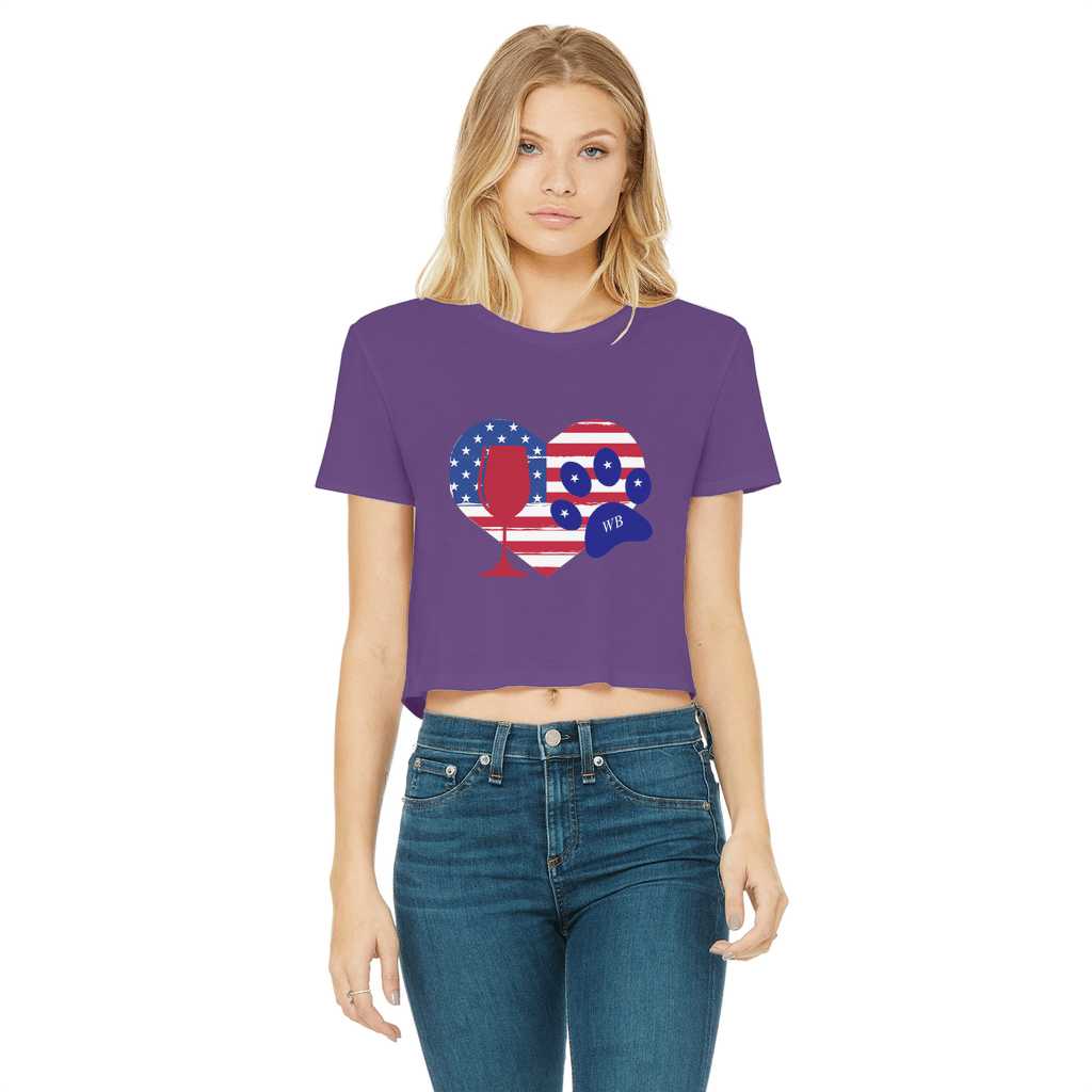 Apparel Purple / Female / S WineyBitches.Co American Wine Heart Paw Classic Women's Cropped Raw Edge T-Shirt WineyBitchesCo