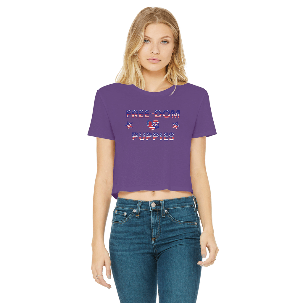 Apparel Purple / Female / S WineyBitches.Co Free-Dom Puppies Classic Women's Cropped Raw Edge T-Shirt WineyBitchesCo