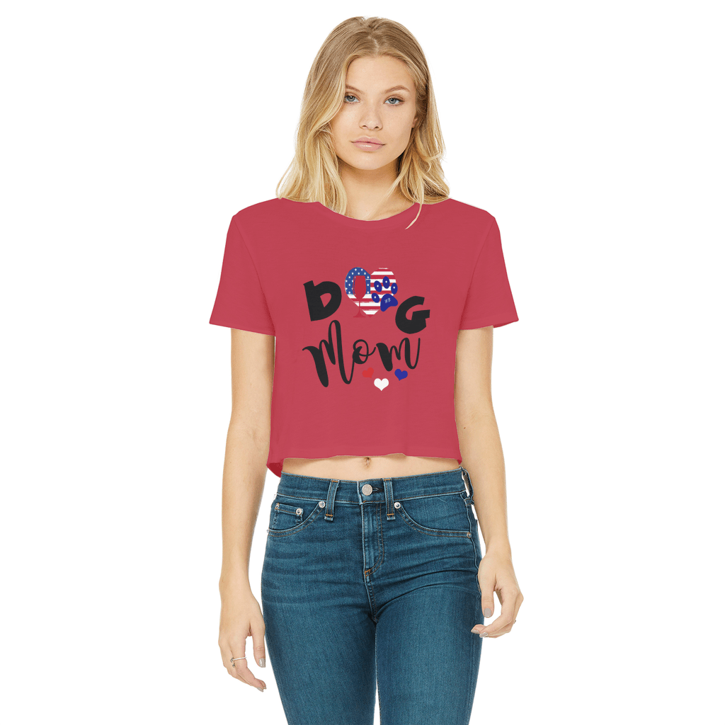 Apparel Red / Female / S WineyBitches.Co American Dog Mom Classic Women's Cropped Raw Edge T-Shirt WineyBitchesCo