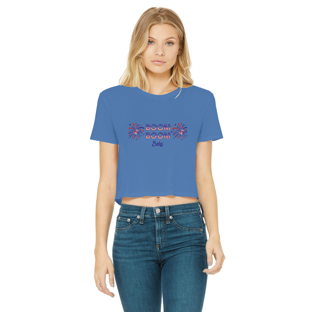 Apparel Royal Blue / Female / S Winey Bitches Co "Boom Boom Baby" Cropped Raw Edge Tee WineyBitchesCo