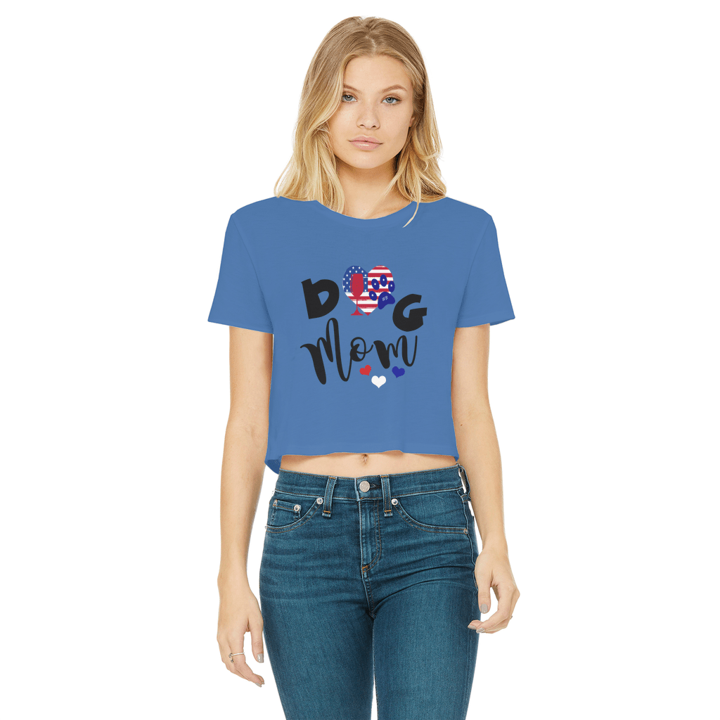Apparel Royal Blue / Female / S WineyBitches.Co American Dog Mom Classic Women's Cropped Raw Edge T-Shirt WineyBitchesCo