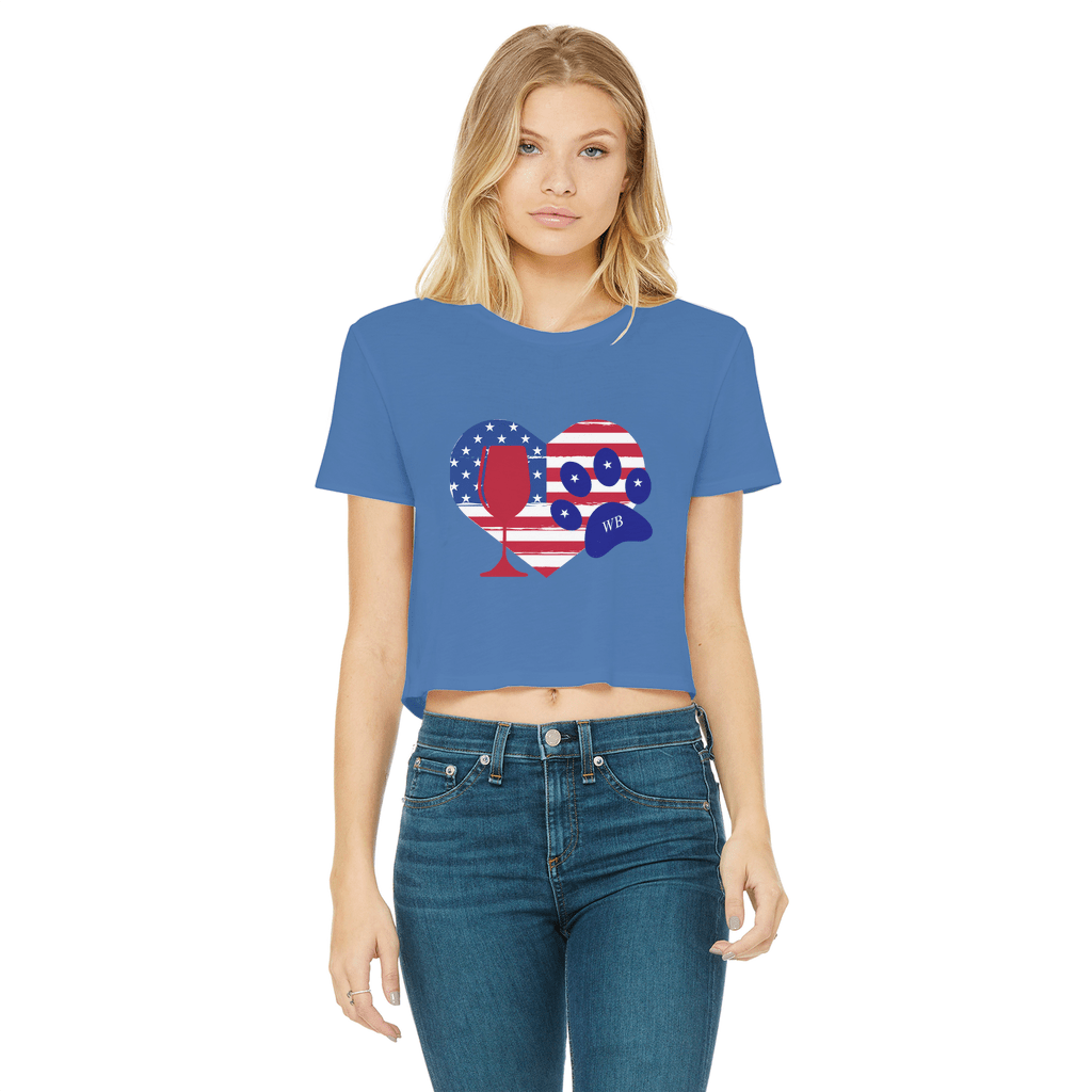 Apparel Royal Blue / Female / S WineyBitches.Co American Wine Heart Paw Classic Women's Cropped Raw Edge T-Shirt WineyBitchesCo