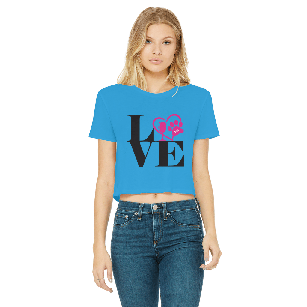 Apparel Sapphire / Female / S WineyBitches.Co Love Paw 2 Classic Women's Cropped Raw Edge T-Shirt WineyBitchesCo