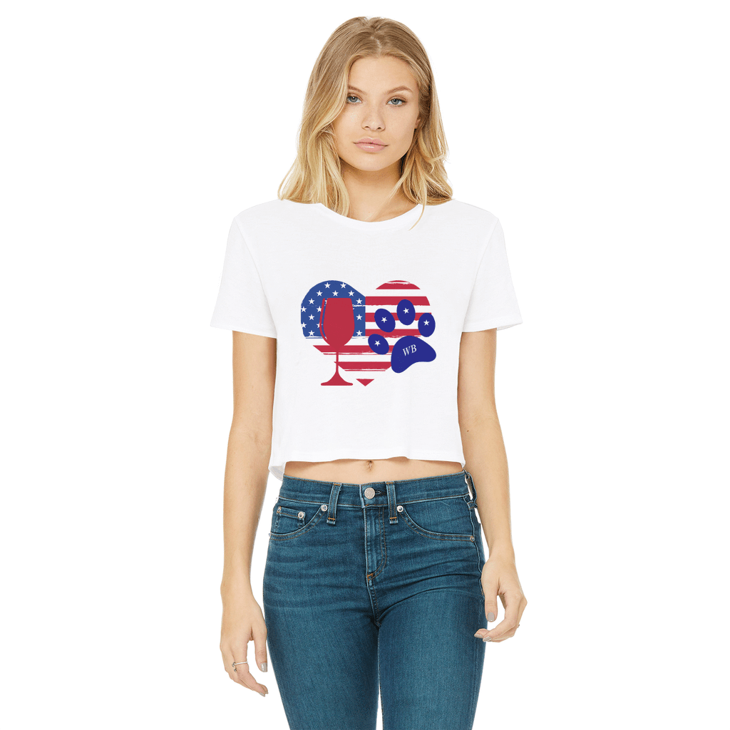 Apparel White / Female / S WineyBitches.Co American Wine Heart Paw Classic Women's Cropped Raw Edge T-Shirt WineyBitchesCo