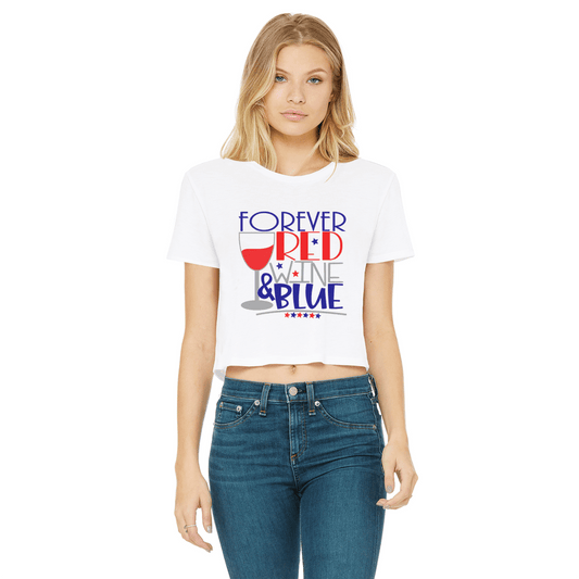 Apparel White / Female / S WineyBitches.Co Forever Red Wine Blue Classic Women's Cropped Raw Edge T-Shirt WineyBitchesCo