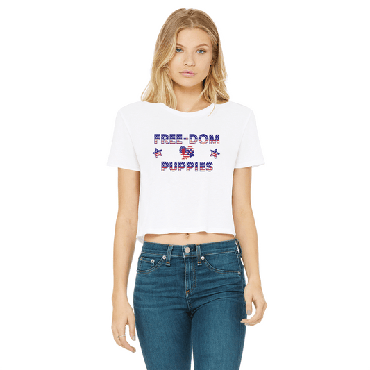 Apparel White / Female / S WineyBitches.Co Free-Dom Puppies Classic Women's Cropped Raw Edge T-Shirt WineyBitchesCo