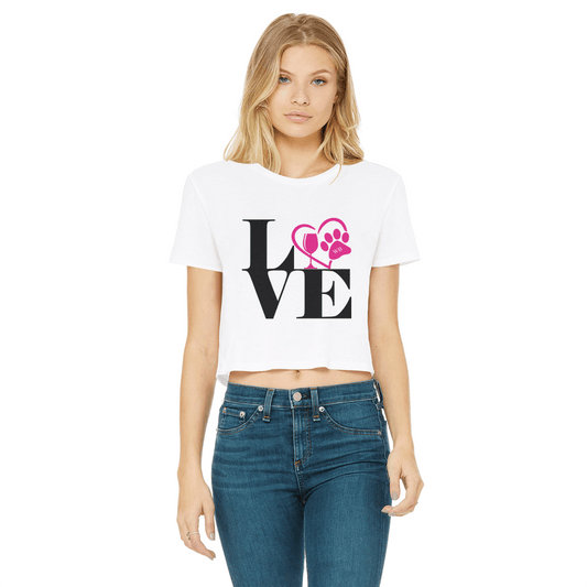 Apparel White / Female / S WineyBitches.Co Love Paw 2 Classic Women's Cropped Raw Edge T-Shirt WineyBitchesCo
