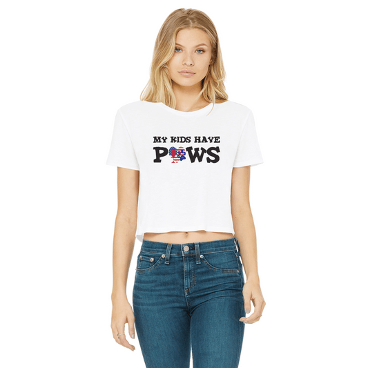 Apparel White / Female / S WineyBitches.Co My Kids Have Paws Classic Women's Cropped Raw Edge T-Shirt WineyBitchesCo