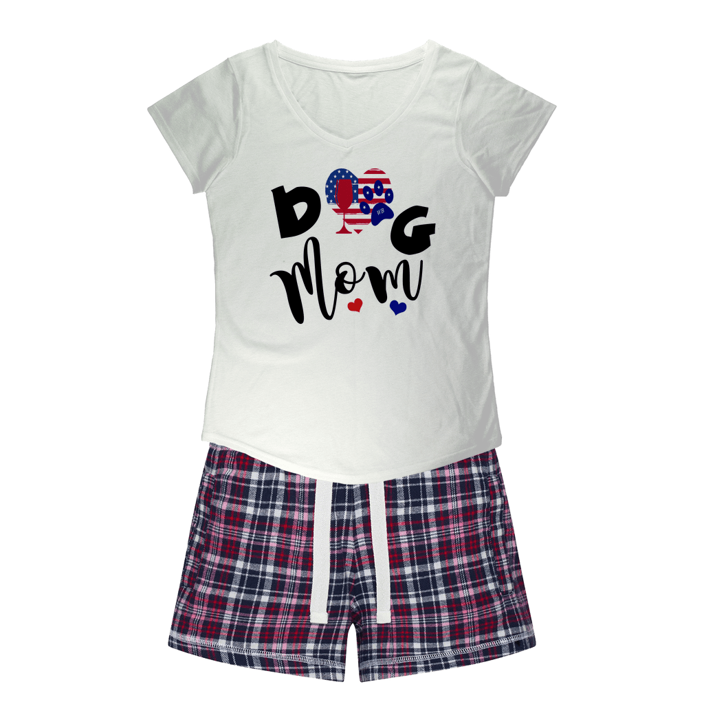 Apparel White Tee / Navy Short / XS WineyBitches.Co American Dog Mom Girls Sleepy Tee and Flannel Short WineyBitchesCo