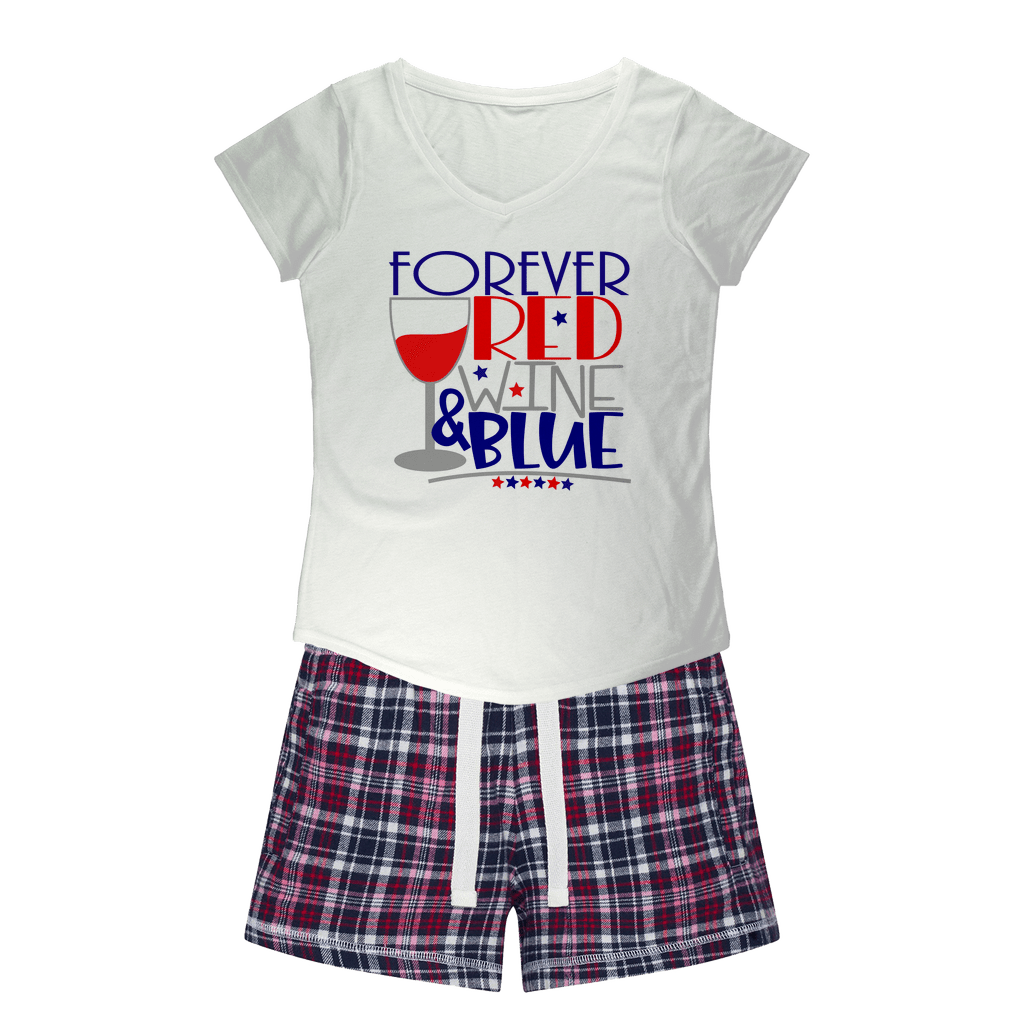 Apparel White Tee / Navy Short / XS WineyBitches.Co Forever Red Wine Blue Girls Sleepy Tee and Flannel Short WineyBitchesCo