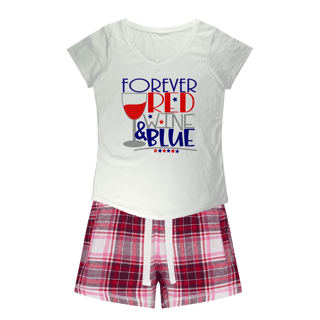 Apparel White Tee / Red Pink Short / XS WineyBitches.Co Forever Red Wine Blue Girls Sleepy Tee and Flannel Short WineyBitchesCo