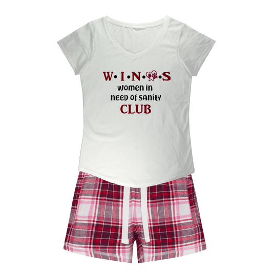 Apparel White Tee / Red Pink Short / XS WineyBitches.Co Winos Club Girls Sleepy Tee and Flannel Short WineyBitchesCo