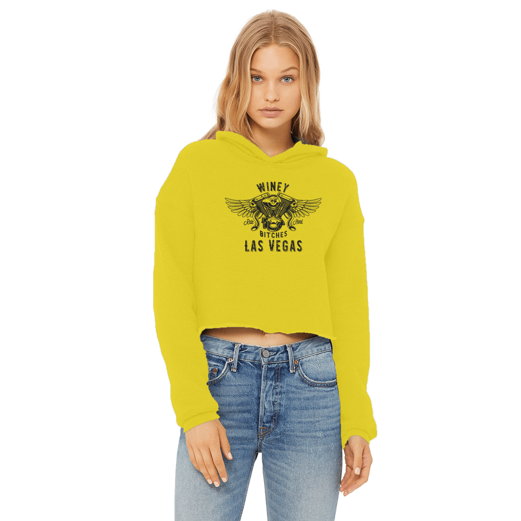 Apparel Yellow / XS Winey Bitches Co "Ride Hard Las Vegas" Cropped Raw Edge Hoodie WineyBitchesCo