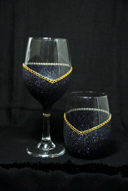 Barware Blak & Gold / Stem Winey Bitches Co ""Nice With A Hint Of Naughty" Holiday Drinkware-Choose your color WineyBitchesCo
