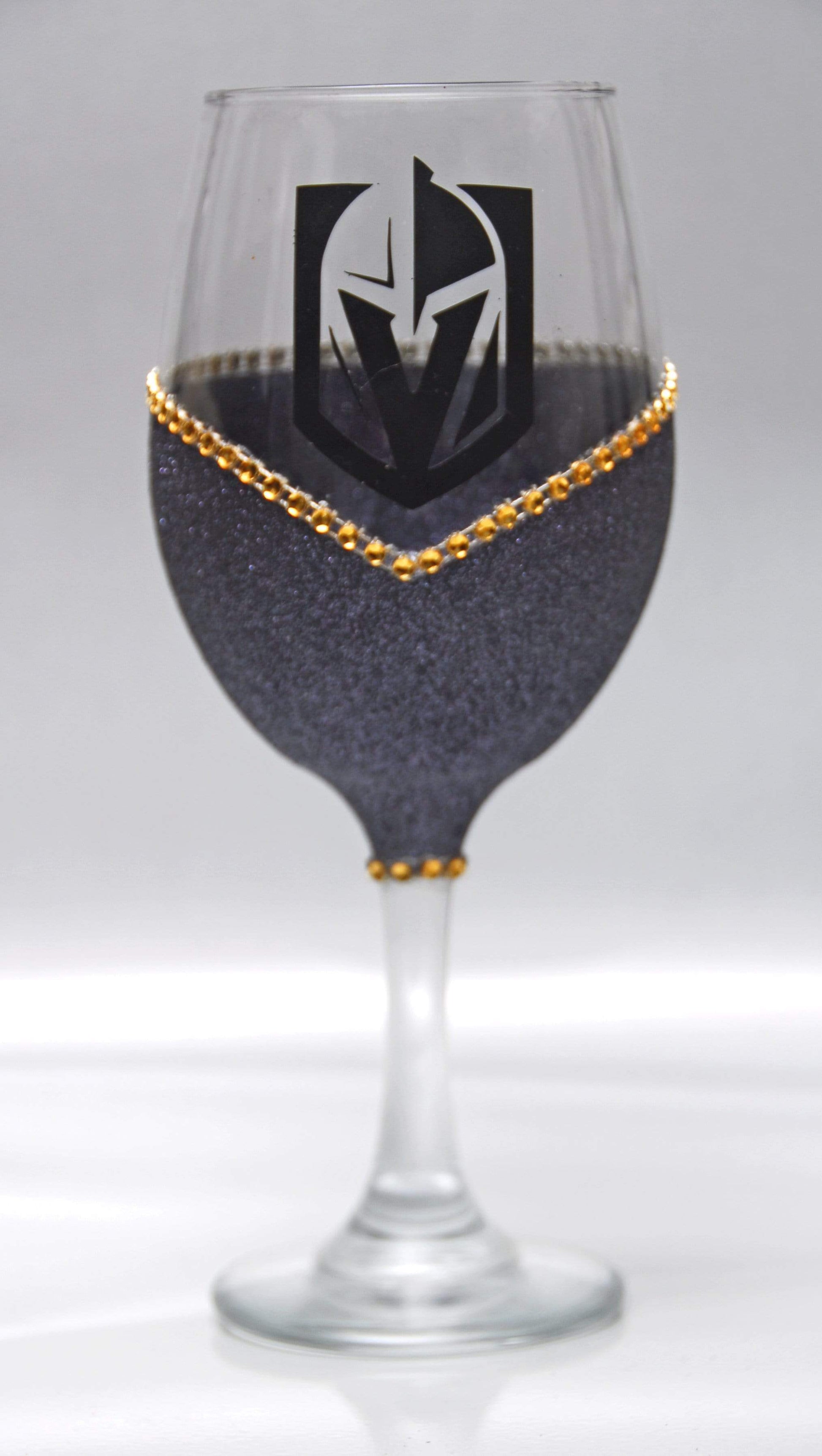 Candles Black-Gold Rhinestones-Black Logo- Stem Winey Bitches Co LV Golden Knights "Bling" Convertible Candle Glass Set -Choose your color WineyBitchesCo