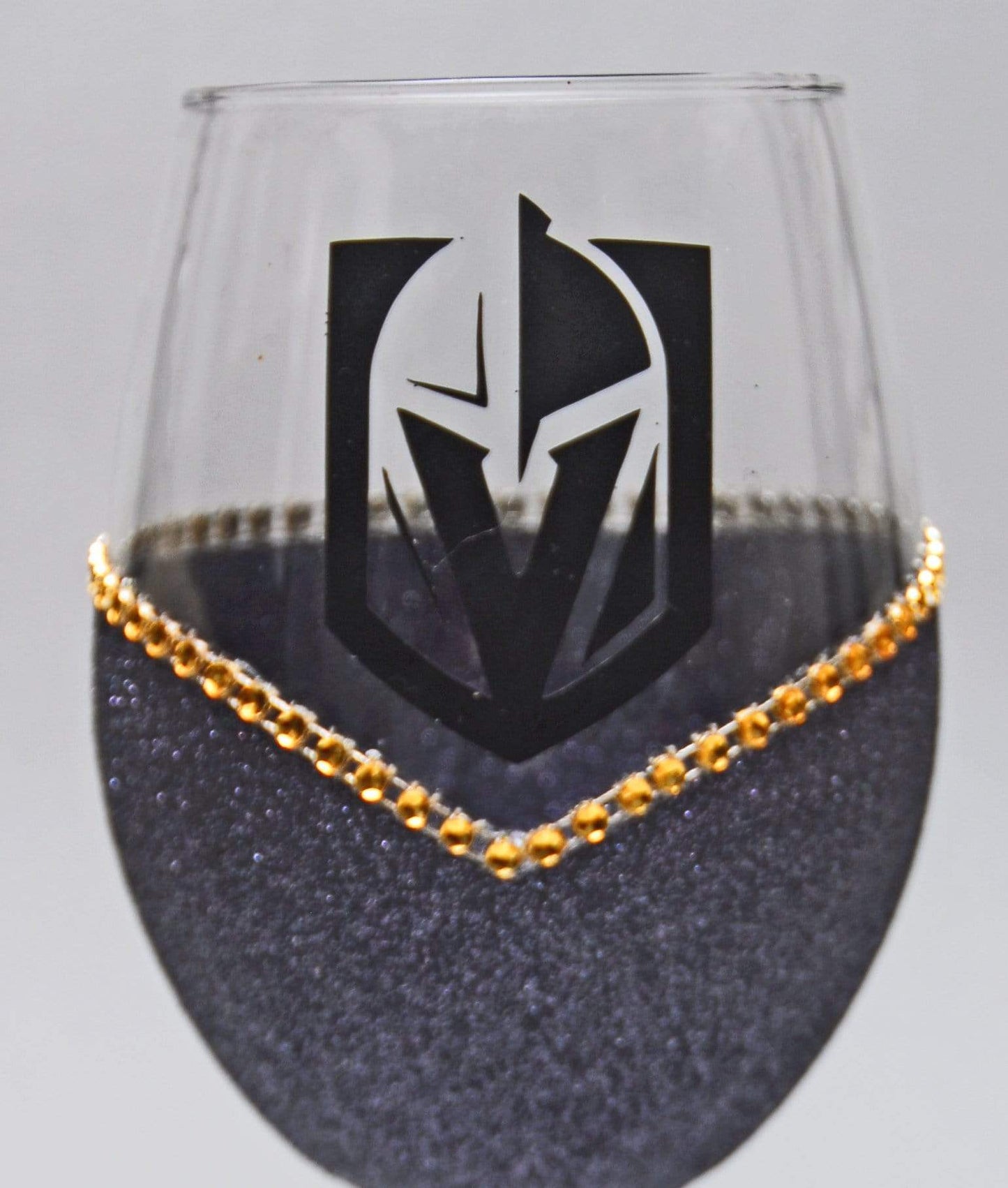 Candles Black- Gold Rhinestones-Blk Logo-Stemless Winey Bitches Co LV Golden Knights "Bling" Convertible Candle Glass-Choose your color WineyBitchesCo