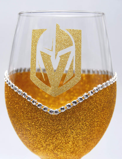 Candles Gold- Silver Rhinestones-Gold Logo-Stemless Winey Bitches Co LV Golden Knights "Bling" Convertible Candle Glass-Choose your color WineyBitchesCo