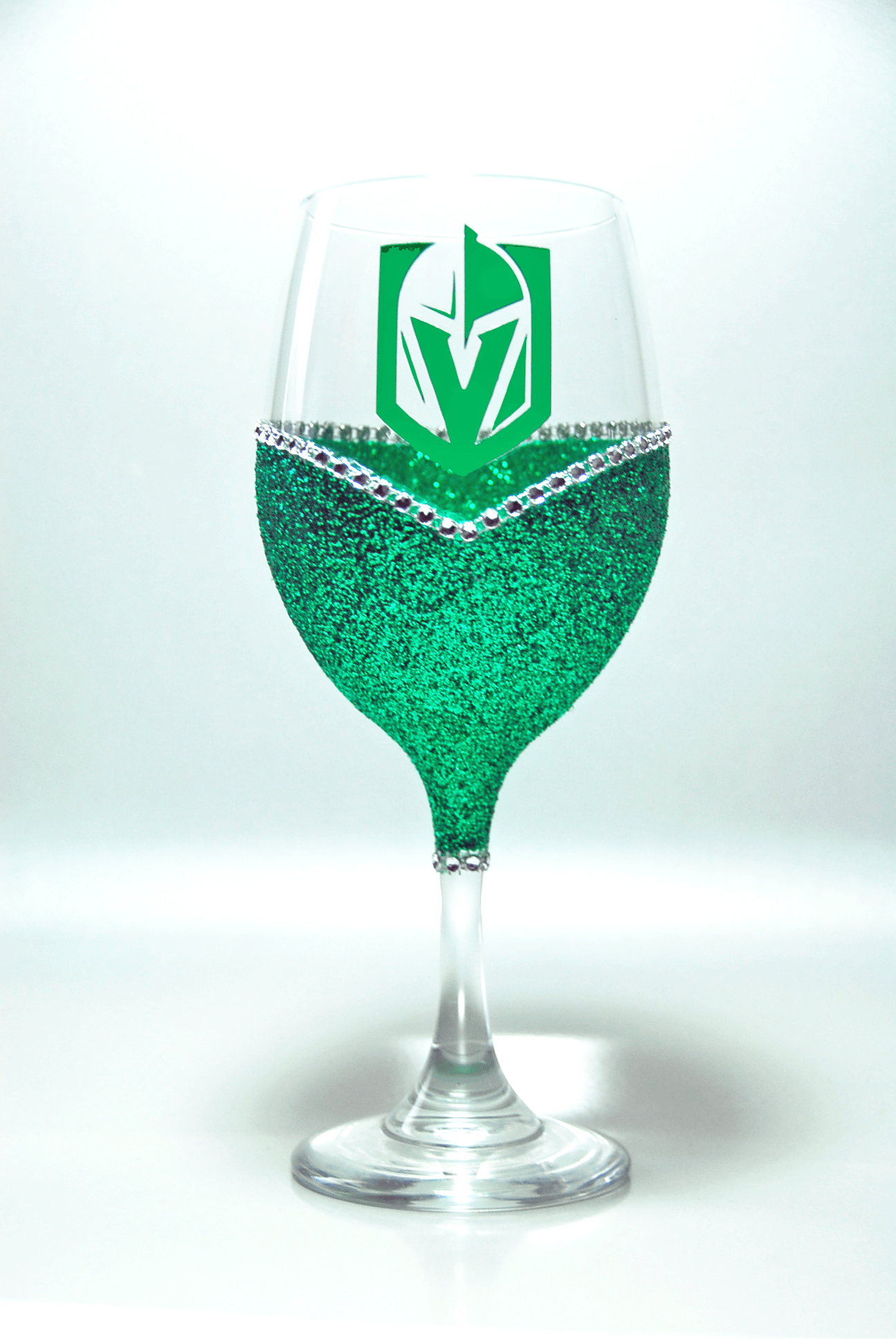 Candles Green- Silver Rhinestones-Green Logo-Stem Winey Bitches Co LV Golden Knights "Bling" Convertible Candle Glass Set -Choose your color WineyBitchesCo