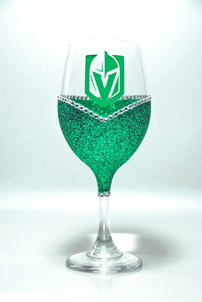 Candles Green- Silver Rhinestones-Green Logo-Stem Winey Bitches Co LV Golden Knights "Bling" Convertible Candle Glass Set -Choose your color WineyBitchesCo