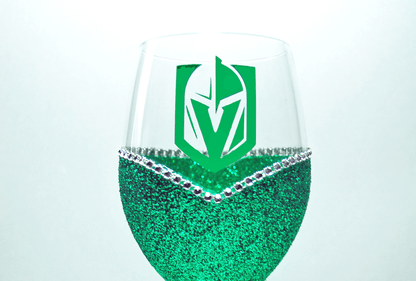 Candles Green- Silver Rhinestones-Green Logo-Stemless Winey Bitches Co LV Golden Knights "Bling" Convertible Candle Glass-Choose your color WineyBitchesCo